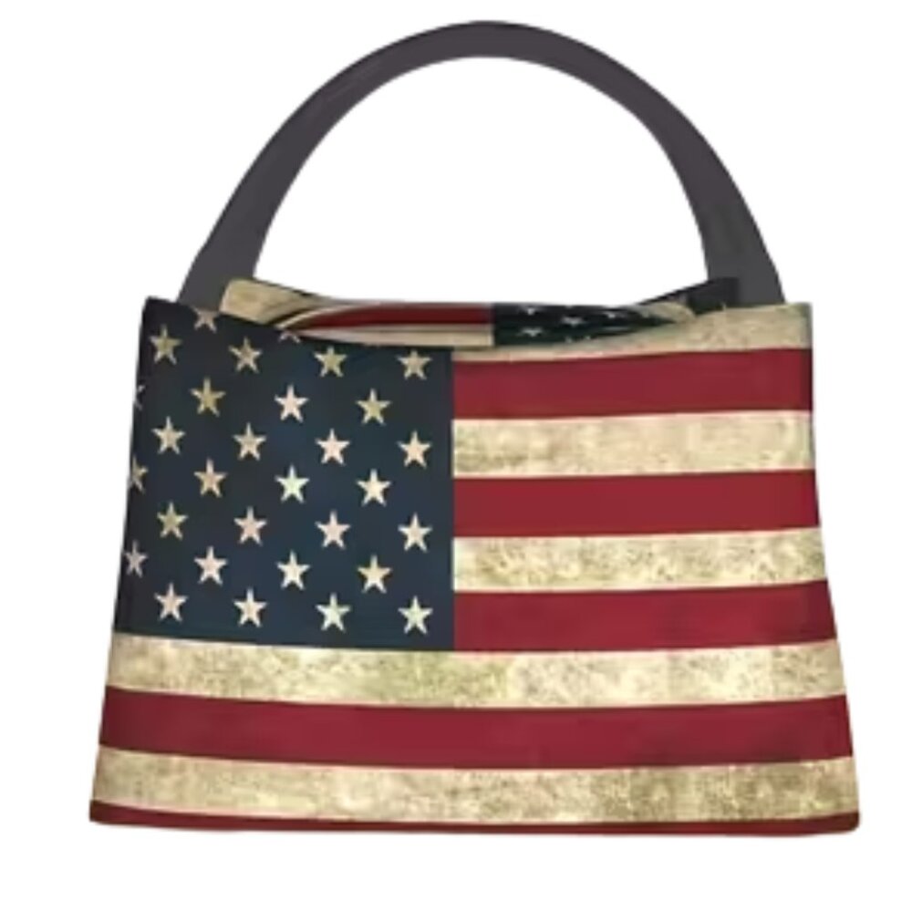 Lunch Bag Vintage Star & Stripes Reusable Insulated Cooler Bag Tote Bag for Food - Picture 2 of 5